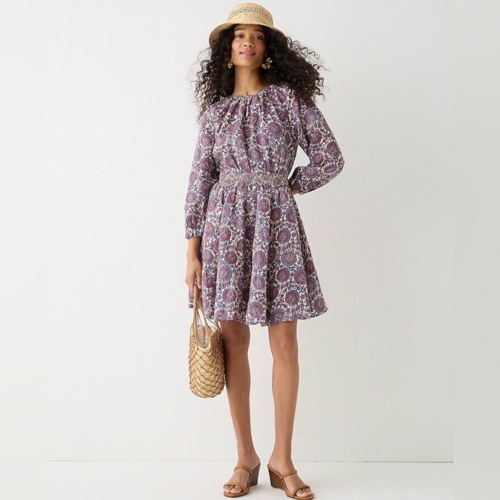 Palermo Smocked Waist Mini Dress in Floral Bouquet Linen Size Small